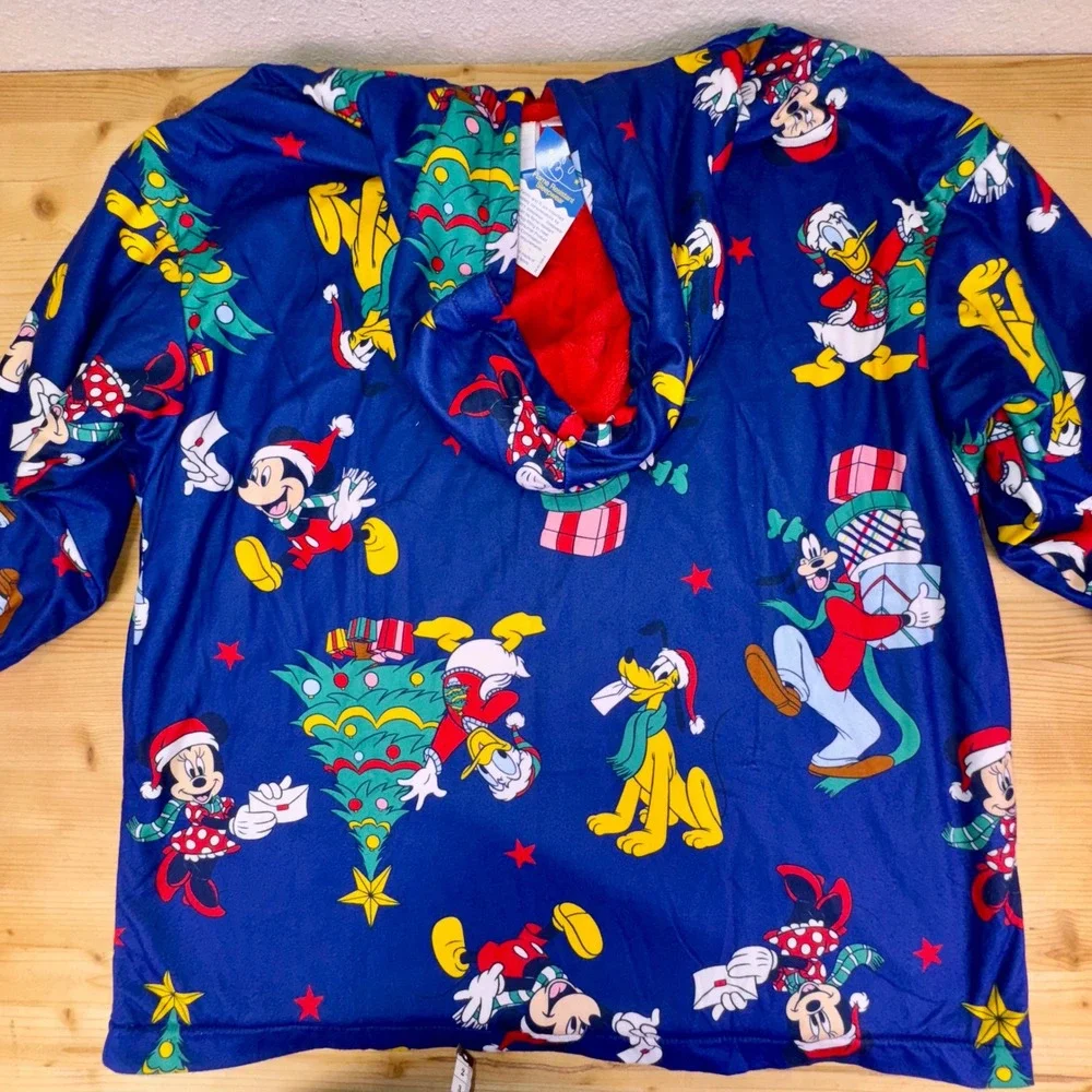 Disney Christmas Hoodie Pajama Top S/M Mickey Minnie Donald Goofy‎ Pluto NWT